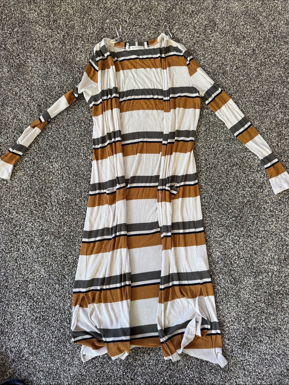 Socialite Striped Knit Cardigan in White, Brown & Navy Blue